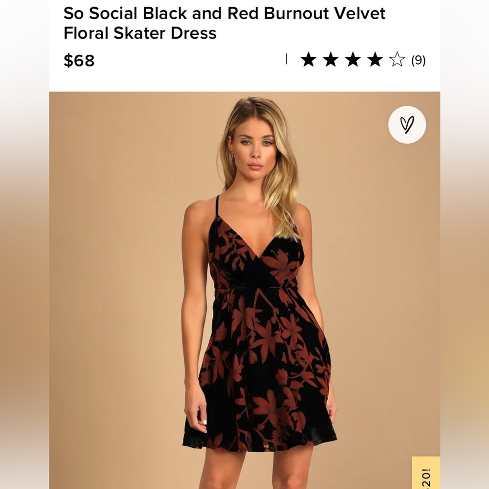 LULUS - NWT - So Social Black and Red Burnout Velvet Floral Skater Dress